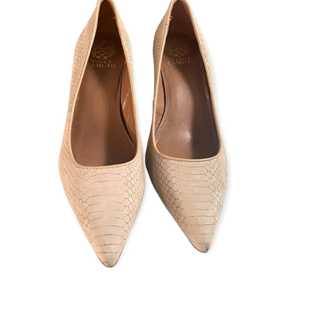 Vince Camuto Nude Soft Suede Snake Skin look heels - Picture 3 of 8